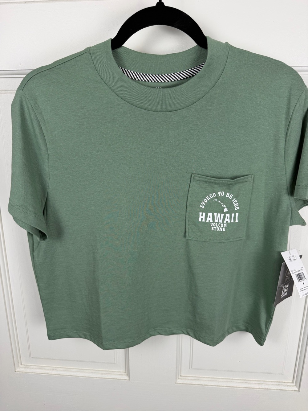 Volcom Sage Green Hawaii Pocket Tee with White Print